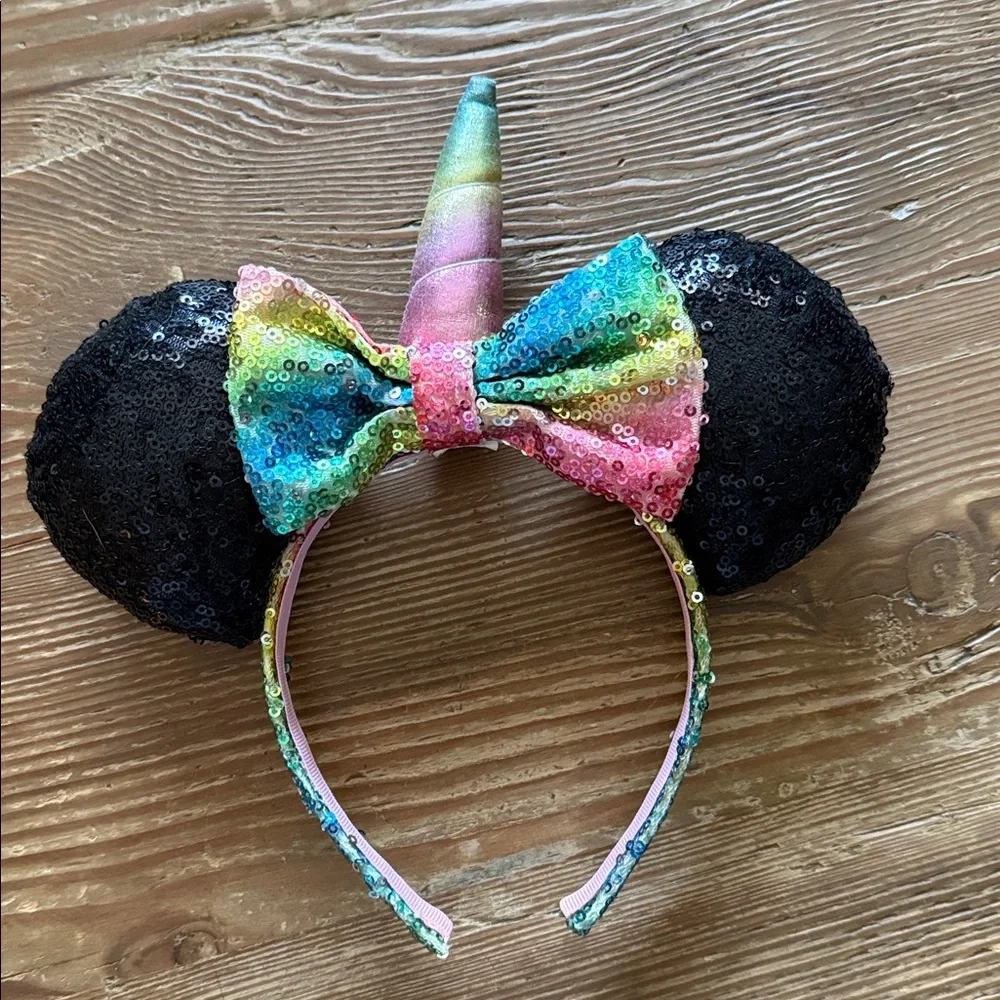 Minnie Mouse ears rainbow Unicorn sequin Headband